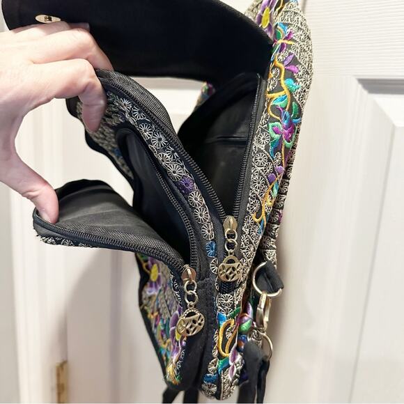 Floral Embroided Backpack Boho Bohemian Black Purple Mexican Floral Embroided Backpack Boho Bohemian Black Purple Mexican main image 4